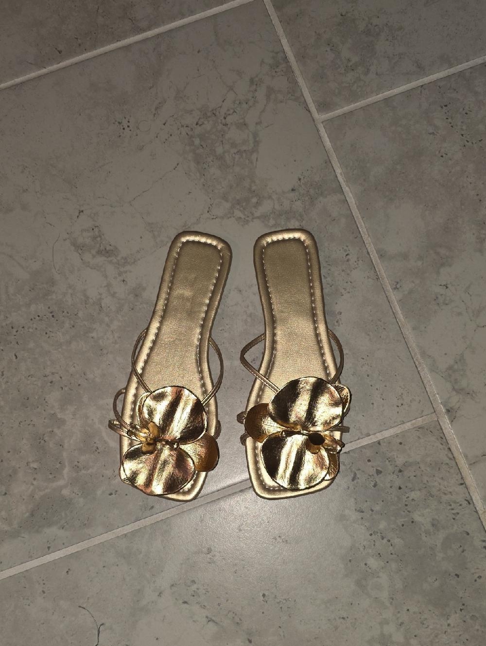 Metallic Gold Floral Slide Sandals for Women